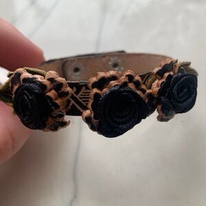 Stylish Brown and Black Genuine Leather Bracelet with Rosettes